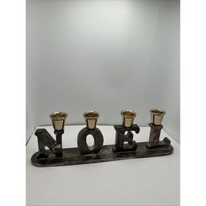 GODINGER Christmas Candle Holder NOEL Holiday Silverplated Vintage Full Patina